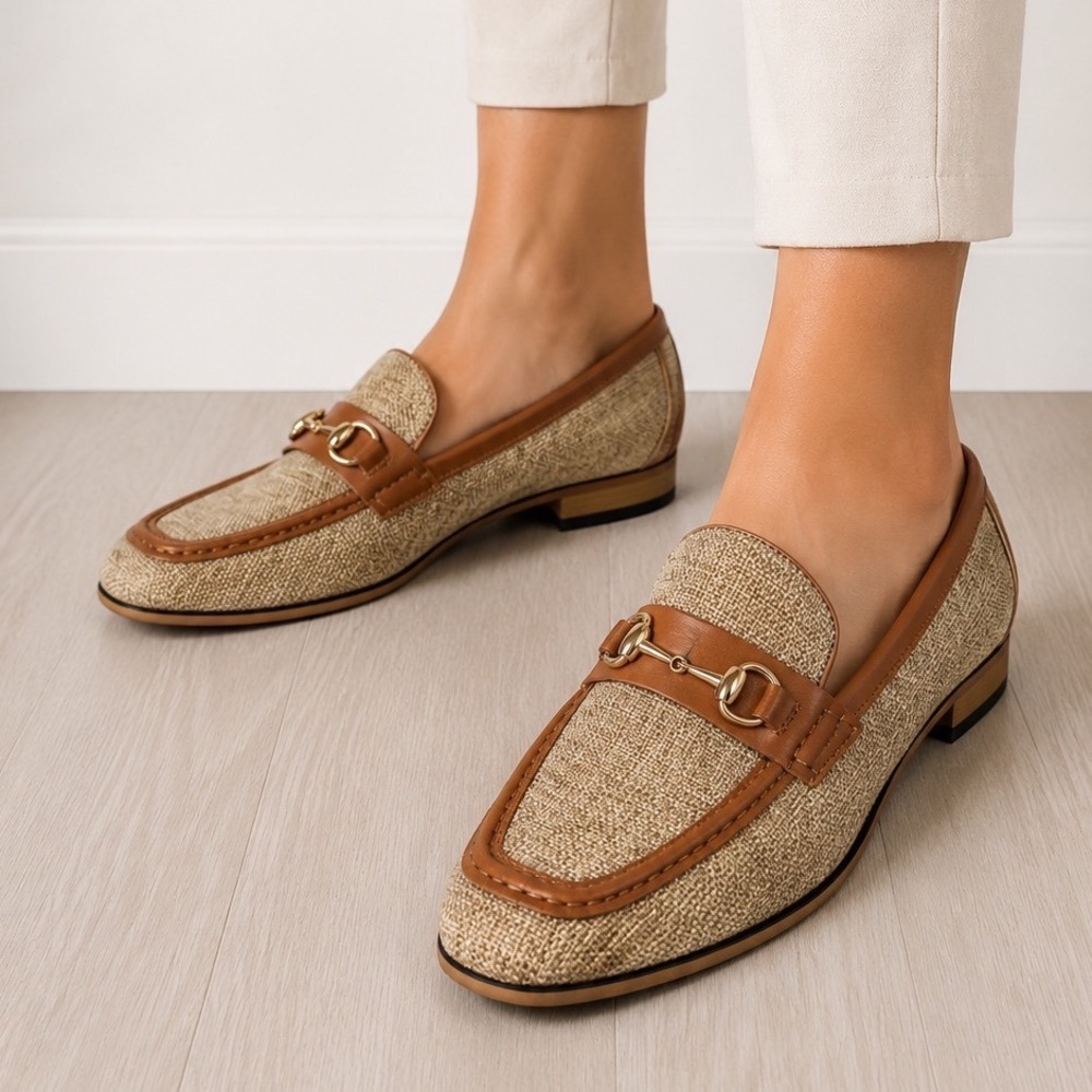 La Milano Mens Bit Loafers Tan Woven Raffia Leather Italian Design Size 8